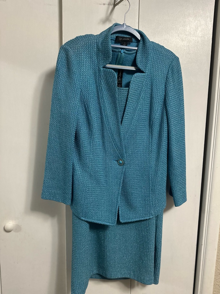 St. John Blue Sparkle Knit Jacket And Skirt Set